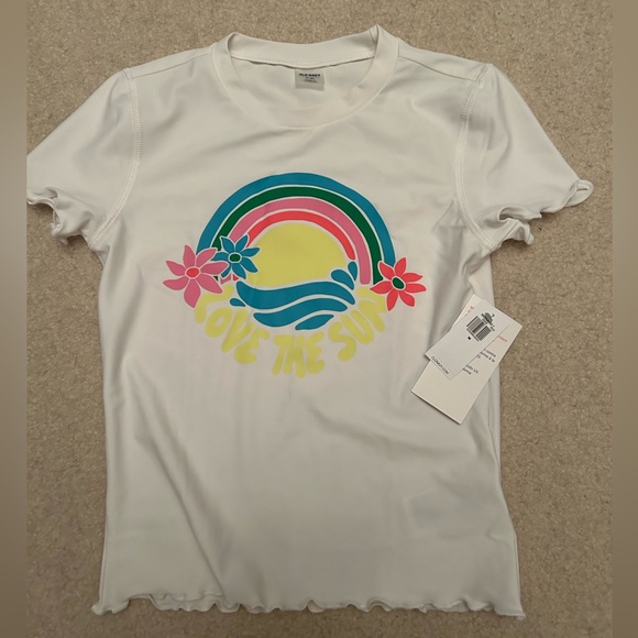 Old Navy Love The Sun UV PFS Shirt Rashguard white pink blue green size M - Picture 1 of 4
